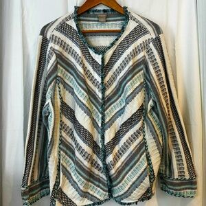 Chico's Chevron Patterned Blazer-Black, White, Green